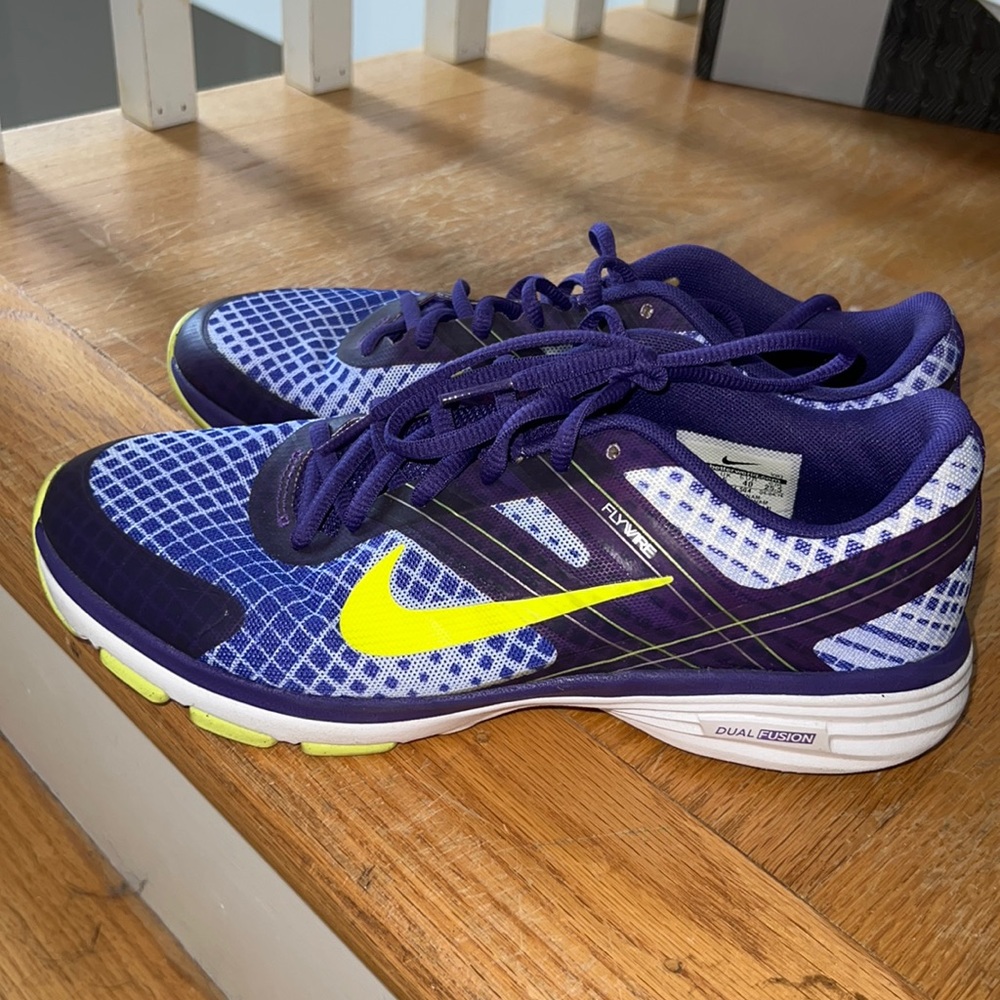 Nike, size 8.5 US Women, purple geode print with lime green